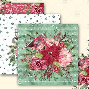 Watercolor Marsala Christmas hand painted digital papers, pine branches, christmas, watercolor flower, floral, christmas backgrounds image 3