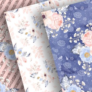 Boss Girl Digital Paper Pack, Watercolor Flower, Blush Floral Pattern ...