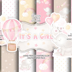 Nursery Baby Girl Rainbows Elephant design, Baby girl nursery, rainbow, baby pattern, digital paper, nursery baby, rainbow