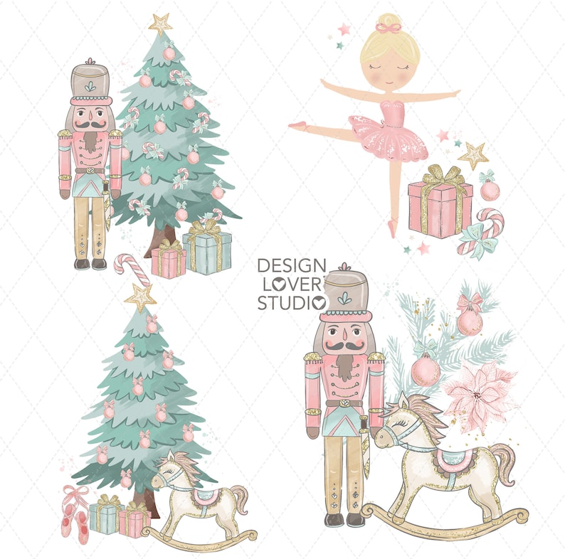 NO AI, 100% Hand-drawn art, Christmas Pastel Clipart, Pastel Christmas Gifts Clipart, Pastel Nutcracker Clipart, Christmas Nutcracker png image 2