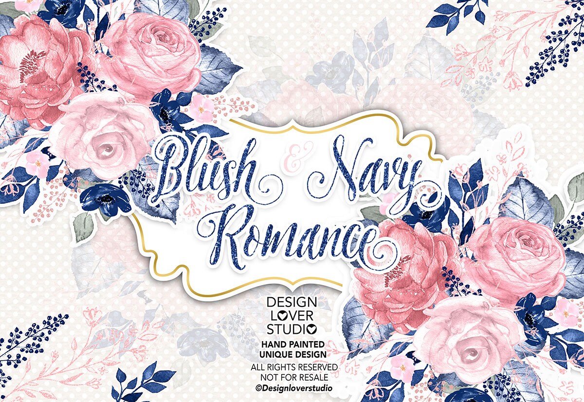 Watercolor BLUSH and NAVY ROMANCE Design Spring Watercolor - Etsy