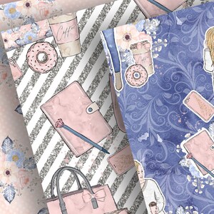 Boss Girl Digital Paper Pack, Watercolor Flower, Blush Floral Pattern ...