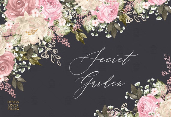 Aquarelle Blush Secret Garden design, aquarelle printanière fleur, Blush  Floral Clipart, Wedding Clip Art, mariage, cadres, -  France