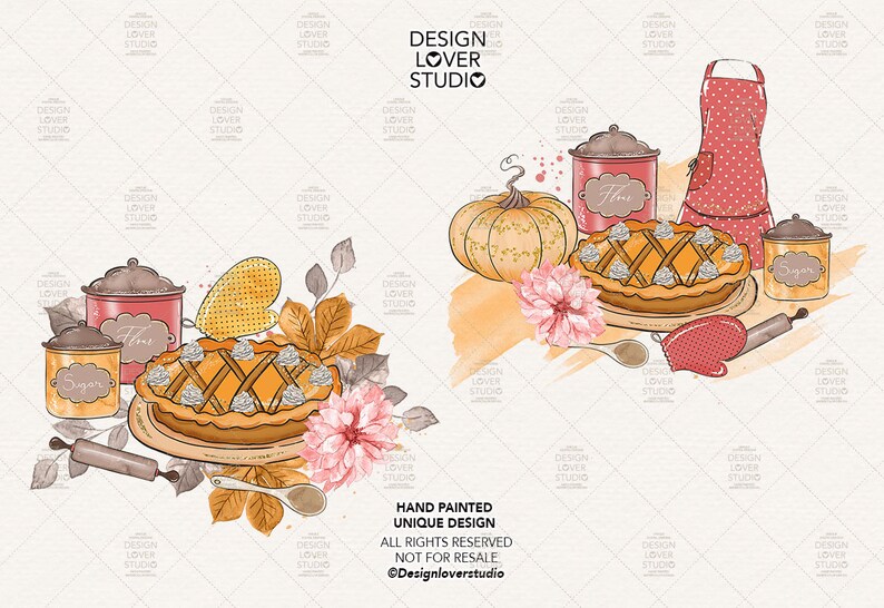 cake Fall fall clipart Autumn Leaves clip art hand painted leaves pumpkin thanksgiving Pumpkin Pie design