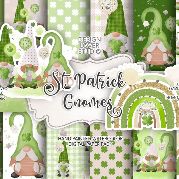 St Patrick's Day digital paper pack, Rainbows, watercolor flower, clove pattern, St Patrick's pattern, St Patrick's background