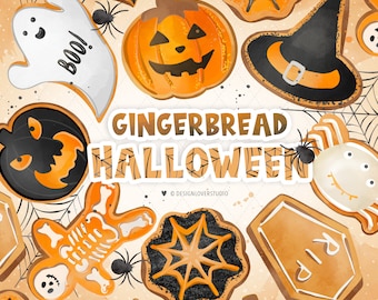 SIN IA, 100% arte dibujado a mano, imágenes prediseñadas de galletas de azúcar de Halloween, imágenes prediseñadas de postres lindos de Halloween, imágenes PNG de galletas de Halloween, imágenes prediseñadas de Halloween