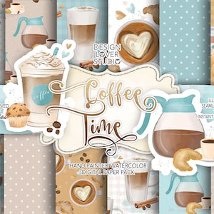 Coffee digital paper pack, Cafe latte design, Cup of coffee, coffee pattern, Mocha, coffee background, latte paper,