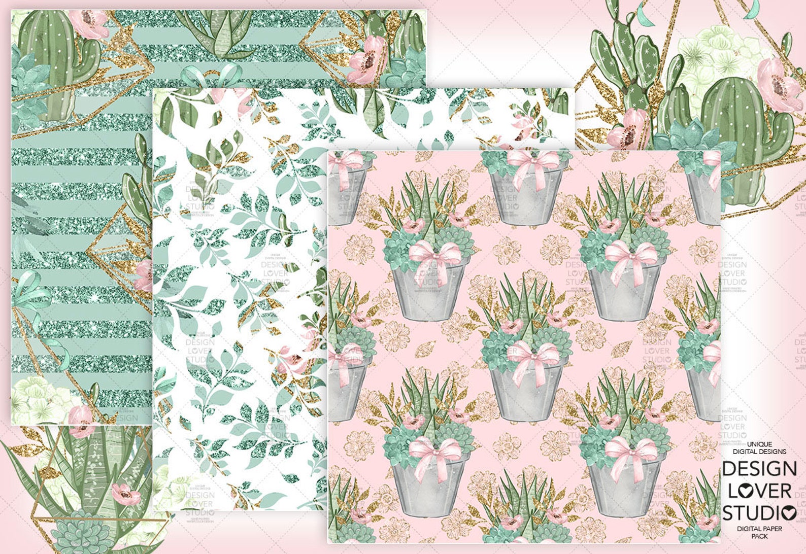 Sweet Succulent Digital Paper Pack Spring Watercolor Flower | Etsy