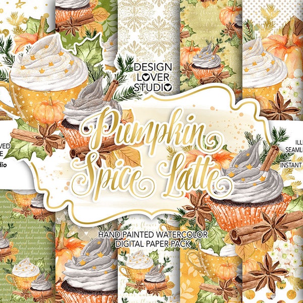 Watercolor "Pumpkin Spice Latte" hand painted digital papers, pumpkin, Thanksgiving, christmas, watercolor, christmas backgrounds