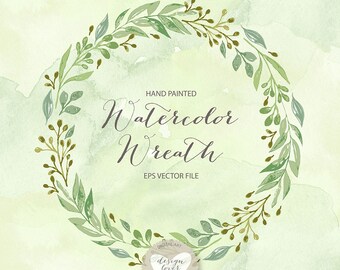 VECTOR Watercolor Leaves, Laurel and Wreath, wedding clip art, watercolor clip art, hand painted, leaves, watercolour clip art