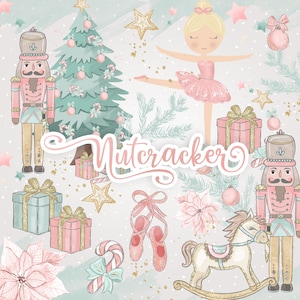 Design digital de quebra-nozes de Natal, clipart de Natal, clipart fofo de Natal, clipart de balé, clipart de férias, clipart de árvore de Natal