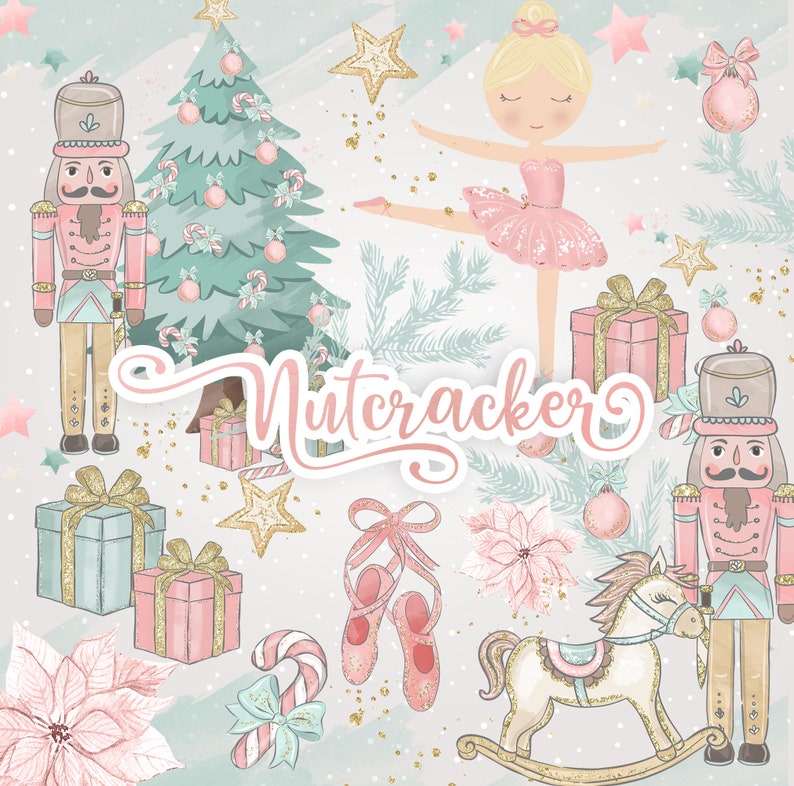 NO AI, 100% Hand-drawn art, Christmas Pastel Clipart, Pastel Christmas Gifts Clipart, Pastel Nutcracker Clipart, Christmas Nutcracker png image 1