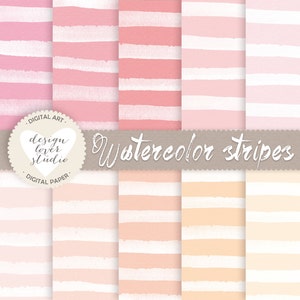 Watercolour Stripes Digital Papers, pink nuance, watercolor digital paper, watercolour pastel, digital papers, watercolour papers