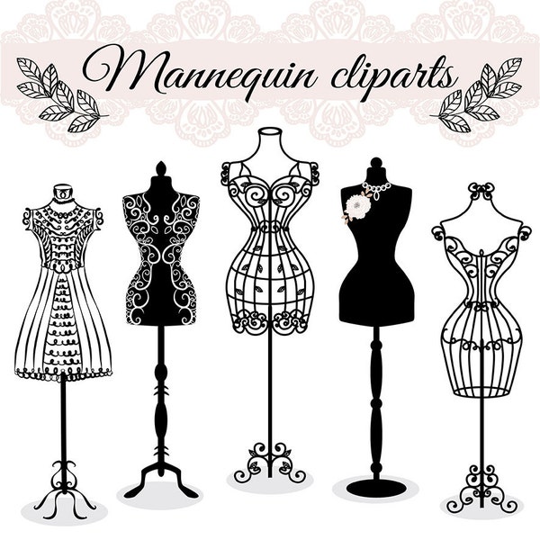 Premium VECTOR Hand draw mannequin, mode, formes de robe clipart, tailleurs mannequin, couture clipart