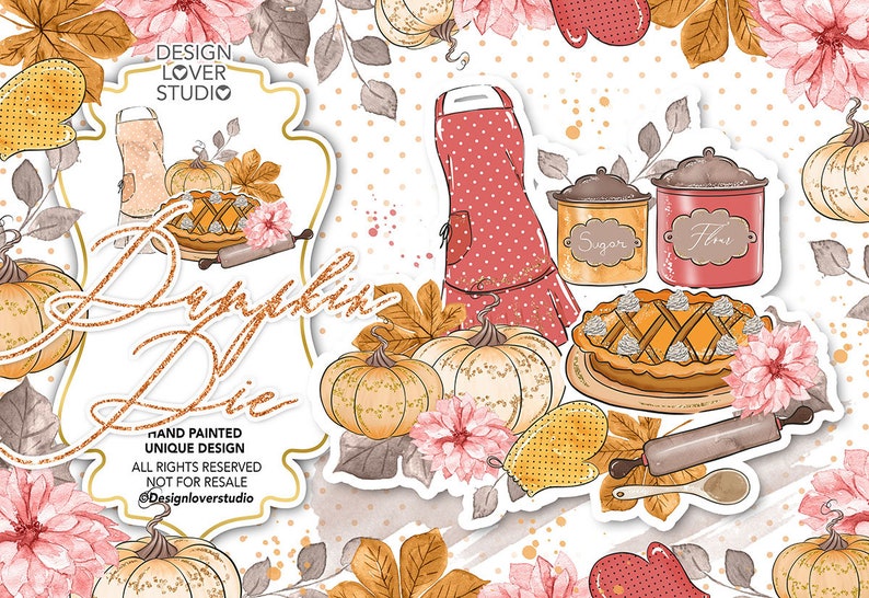 cake Fall fall clipart Autumn Leaves clip art hand painted leaves pumpkin thanksgiving Pumpkin Pie design