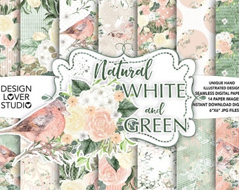 Watercolor roses white and green wedding, hydrangea, rose flowers digital paper, Flower background, Floral pattern, seamless pattern