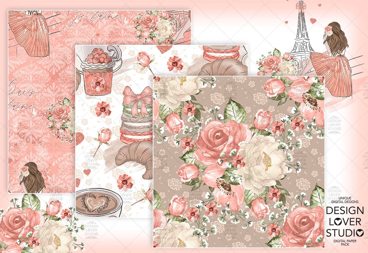 Paris Je T'aime Digital Paper Pack Spring Watercolor - Etsy