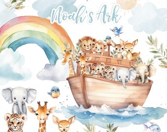 Watercolor Noah's Ark Watercolor Clipart, PNG Noah's Ark Clipart, Christian Clipart Bundle, Religious Clipart Bible PNG Commercial Use