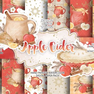 Pacote de papel digital de Natal de cidra de maçã, padrão de Natal, papel digital de Natal, padrão laranja, fundo de férias, torta de maçã