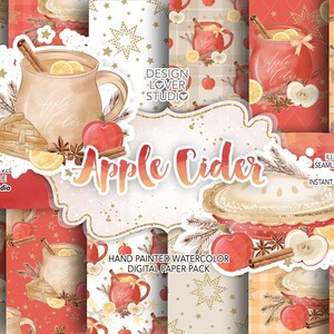 Apple Cider Christmas digital paper pack, Xmas pattern, Christmas digital paper, orange pattern, Holiday background, apple pie