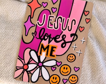 Portapapeles "Jesús me ama": Diseño floral retro rosa, regalo para profesores y alumnos.