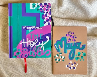 Juego de cuadernos bíblicos a juego: Biblia NVI pintada a mano, artículos esenciales para escribir un diario.