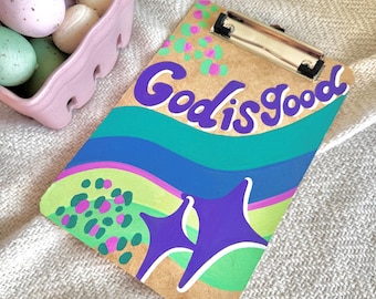 Portapapeles Dios es bueno: tamaño memo, pintado a mano, estilo retro.