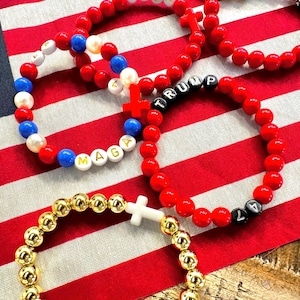 Trump MAGA Beaded Stretchy Bracelet: Patriotic Jewelry