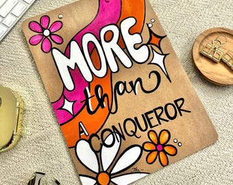 Hand Painted Clipboard: Pink Orange Retro Floral, Teacher Gift