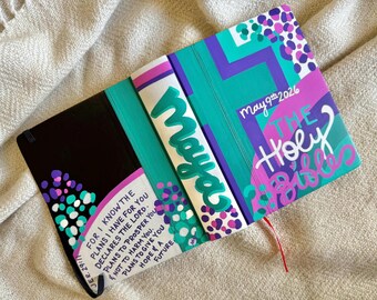 Biblia para ocasiones especiales: NVI pintada a mano, para escribir un diario, cruz con estampado de leopardo de estilo preppy.