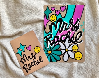 Portapapeles con el nombre del profesor: Set de regalo personalizado, Material escolar de estilo preppy, Vuelta al cole