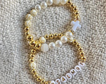 Cross Bracelet for Women: Gold Bible Verse, Hand Made Beaded Faith Jewelry