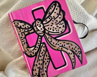 Coquette Bow Bible: Journaling, Custom Painted NIV, Leopard Print