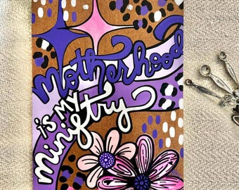 Hand-Painted Floral Clipboard: Boho Purple Decor, "Motherhood is My Ministry"