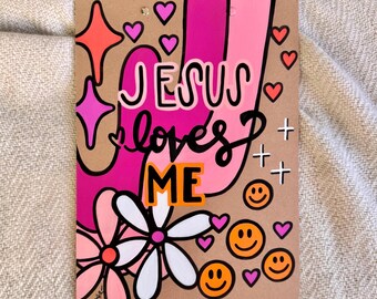 Religious Theme Clipboard: Jesus Loves Me, Retro Design, Hand-Painted Teacher Gift