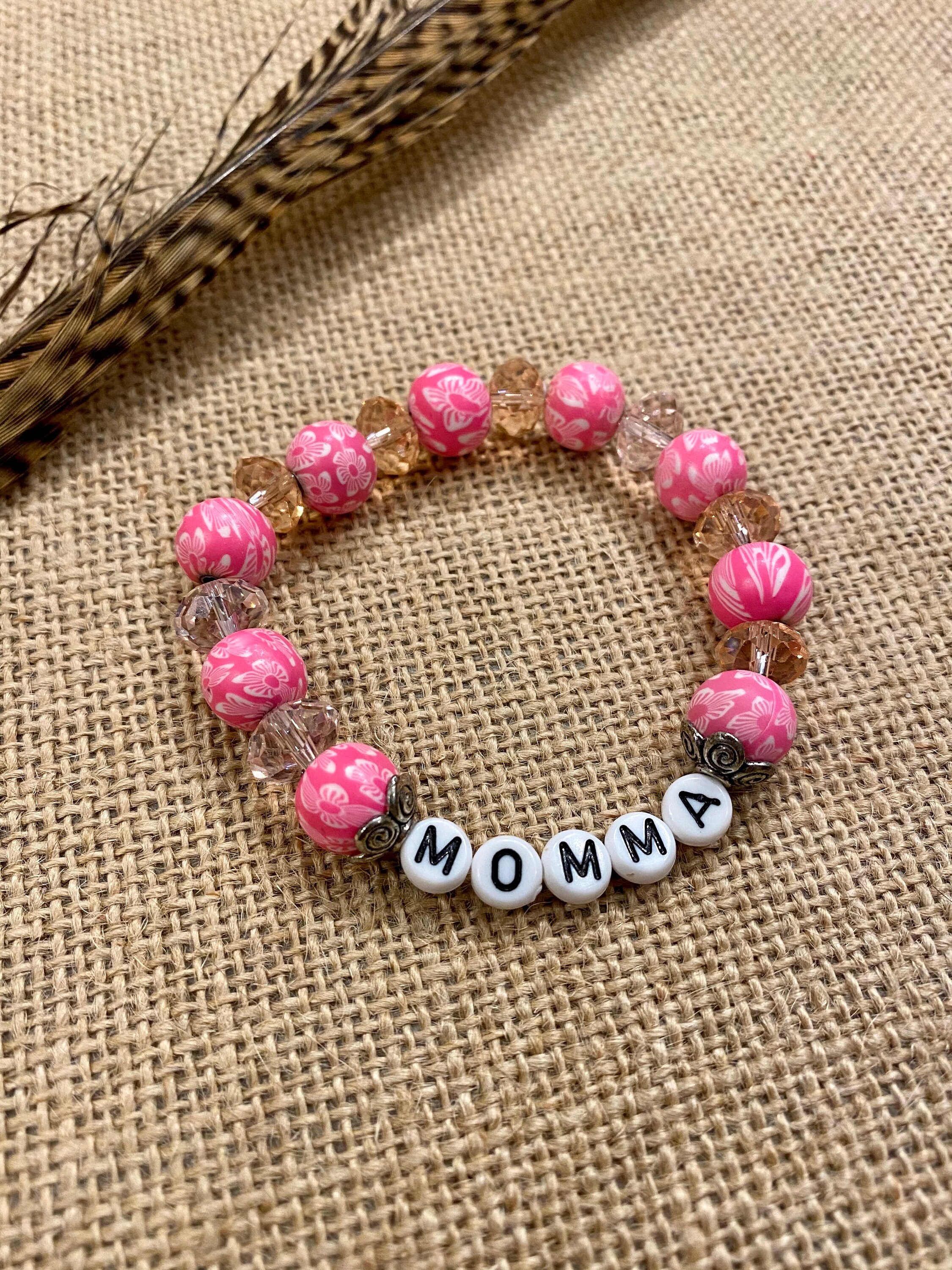 MOMMA Pink Clay & Iridescent Beaded Bracelet Set Etsy
