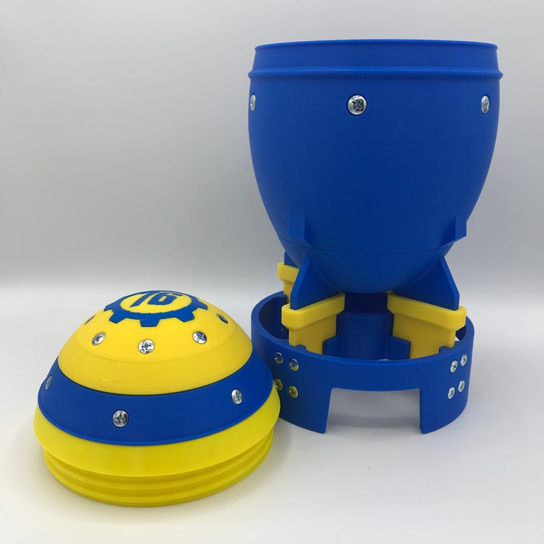 Large 3d Printed Fallout 76 Vault Tec Themed Mini Nuke Storage Container