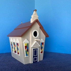 Classic Church Birdhouse - Tan w/Blue Door