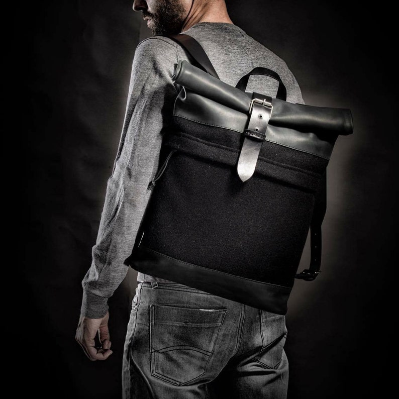 Wool Felt Backpack Roll Top Backpack Laptop Backpack Winter Etsy