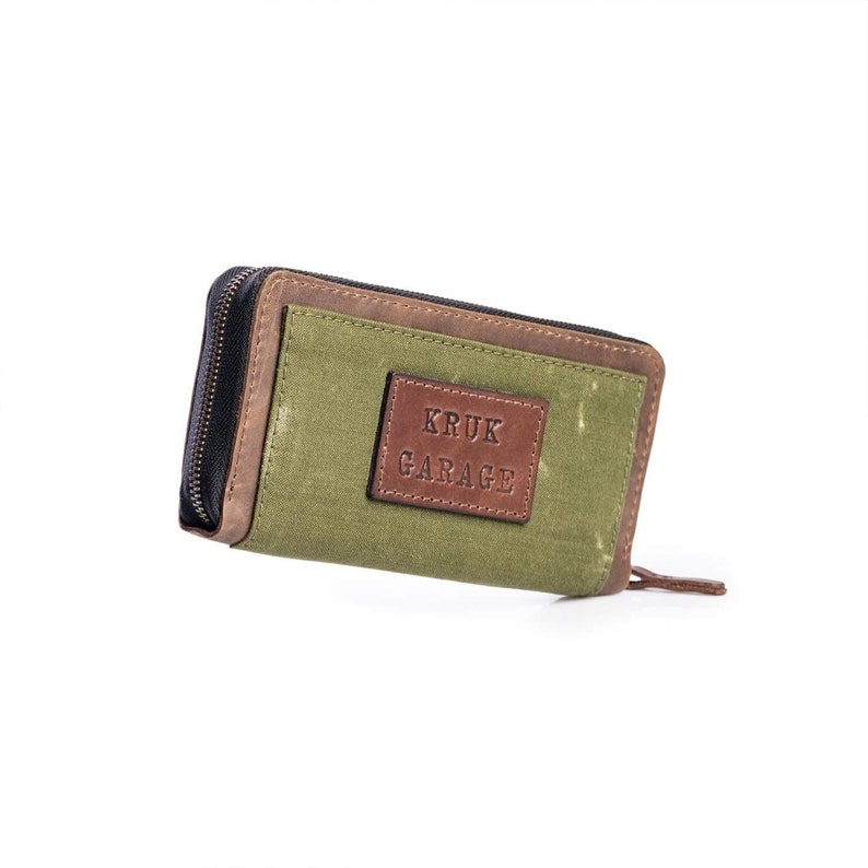 Handcrafted wallet Canvas and leather wallet Large wallet Mens Card holder Father day gift Brown