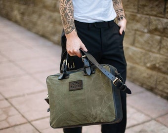 Computer bag men Tech bag Gadget bag for men Canvas messenger bag Laptop bag Men’s Shoulder bag Father Day gift