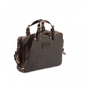 Work bag for men Wool felt and leather messenger Laptop bag Brown