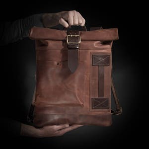Leather backpack men Roll top backpack Computer backpack Laptop purse for men Fathers day gift image 6