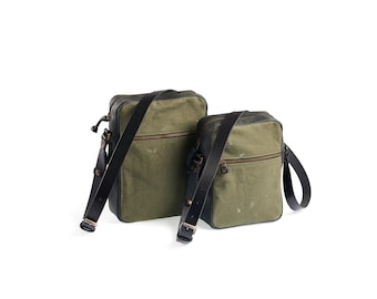 Canvas and leather shoulder bag Men’s messenger bag Small shoulder bag