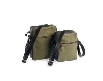 Canvas and leather shoulder bag Men’s messenger bag Small shoulder bag