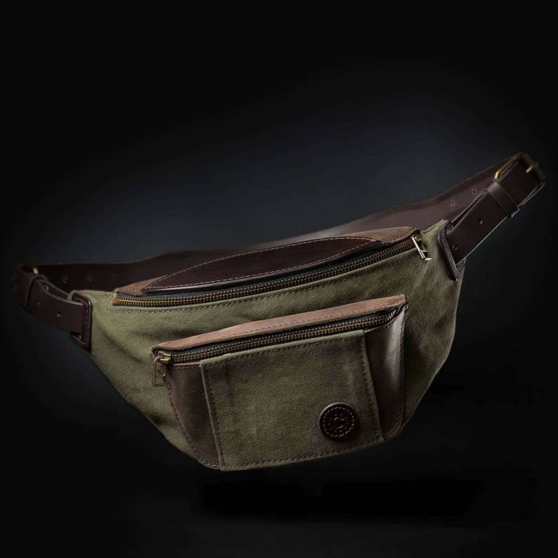 Canvas sling bag Leather belt bag Chest bag Travel hip bag Leather fannypack Mens hip bag Fathers Day gift image 4