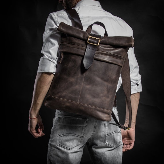 Zaino roll top in pelle Zaino per laptop da uomo Regalo di San | Etsy Italia