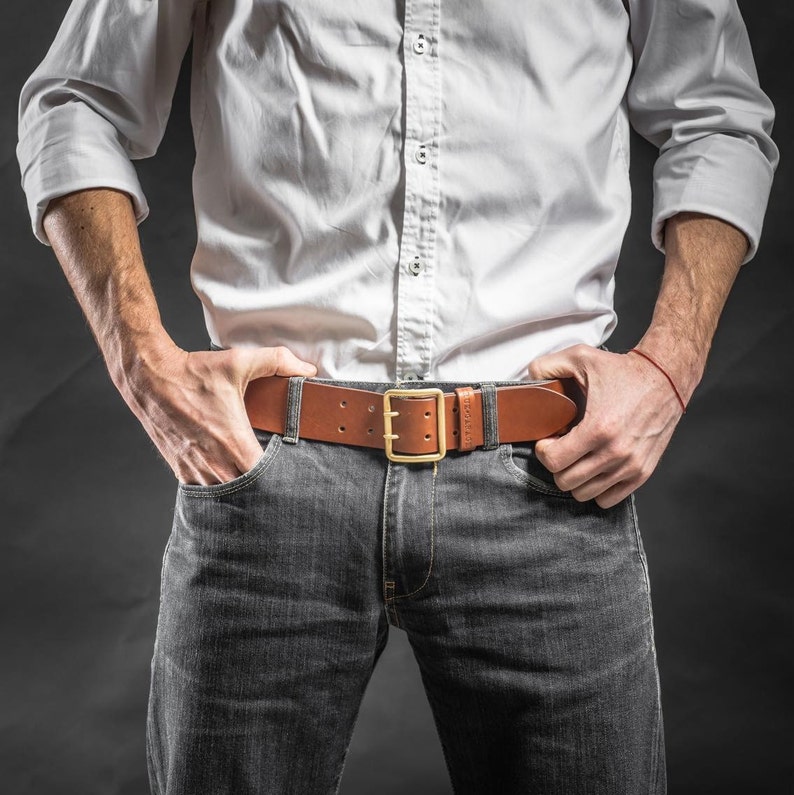 Leather belt with vintage buckle Vegetable tanned leather belt Handcrafted belt Cowhide leather belt Groomsmen gift Cognac brown