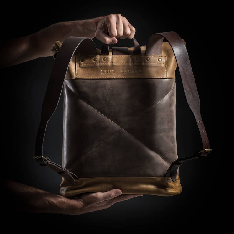 Leather Roll Top Backpack Laptop Leather Backpack Computer Etsy