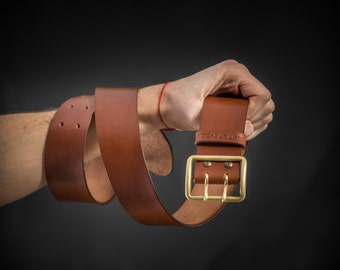 Leather belt with vintage buckle Vegetable tanned leather belt Handcrafted belt Cowhide leather belt Groomsmen gift